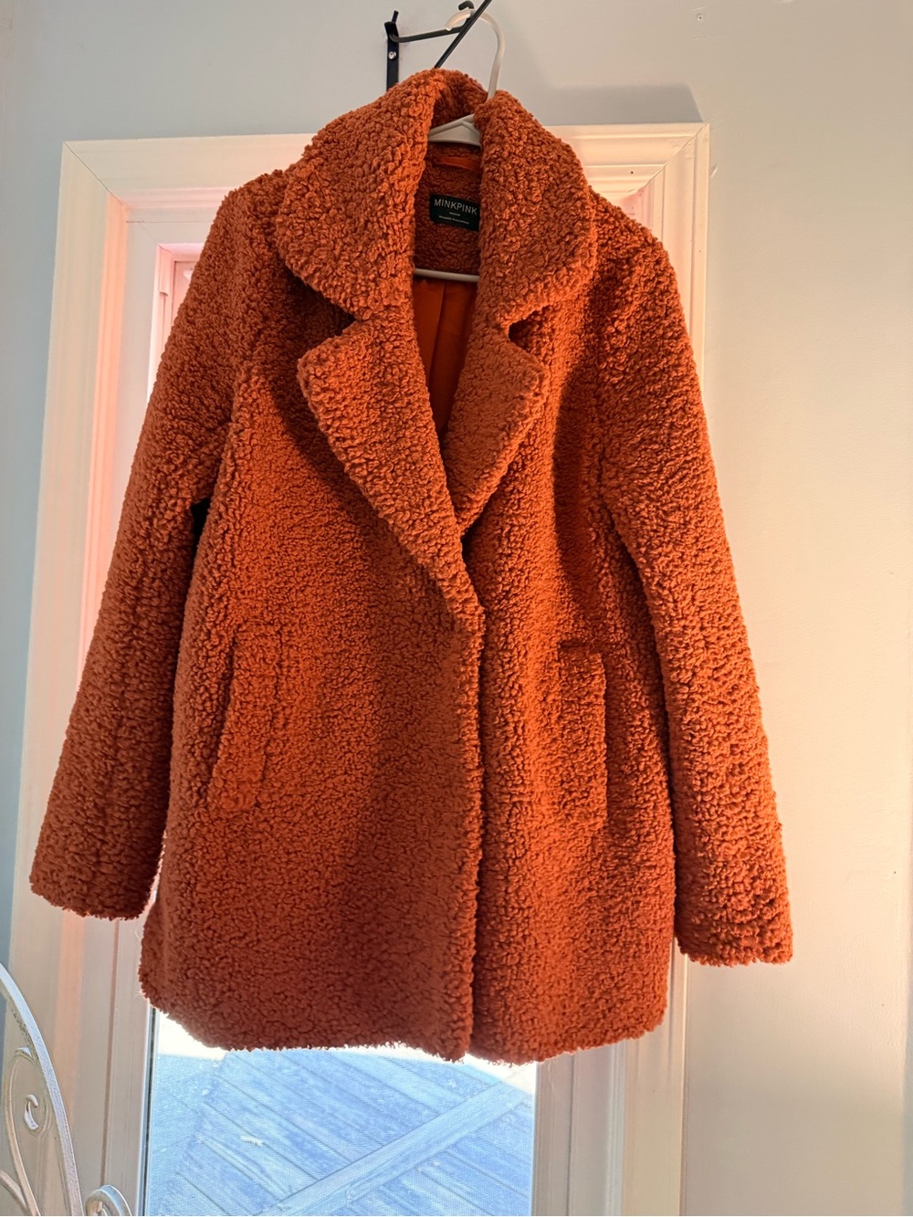 MINKPINK Rust Orange Teddy Coat